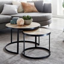 Lot de 2 tables gigognes rondes 60 et 45 cm en acacia massif et fer