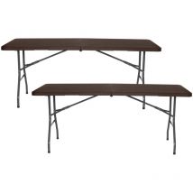 7h Seven House - Lot de 2 tables pliantes rectangulaires, effet bois, 180x74x74cm