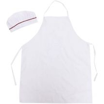 Lot de 2 tabliers de chef, tablier de cuisine, résistant à l'usure, avec un chapeau pour chef, serveuse, serveur (blanc)