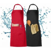 Lot de 2 Tabliers Imperméables Tablier de Cuisine Homme Femme Noir Rouge Tablier de Cuisine avec 2 Poches Tablier Femme Homme Tabliers à Bavette