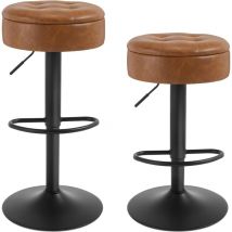 Lot de 2 Tabouret Bar Woltu Tabouret Pivotant à 360°, Similicuir + Métal, Marron