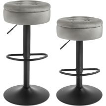 Lot de 2 Tabouret Bar Woltu Tabouret Pivotant à 360°, Velours + Métal, Gris Clair