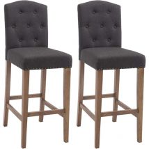 Lot de 2 tabouret de bar capitonné style baroque en tissu gris foncé pieds en bois clair 100000726