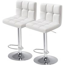 Lot de 2 Tabouret de Bar Cuir pu Avec coussin d'assise et dossier épais, 360°Rotation réglable réglage de la hauteur Blanc