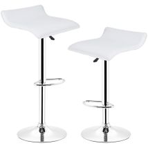 Aqrau Lot De 2 Tabourets De Bar, Chaise De Bar Réglables Hauteur, Pivotant 360°, Piètement Chromé, Blanc