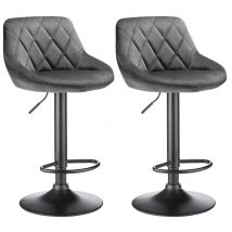 Lot de 2 Tabouret de Bar en Velours Tabourets de Bar Réglable en Hauteur, Pivotant, Repose-Pieds et Châssis Noir Mat, Siège en Velours gris