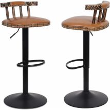 Lot de 2 Tabouret de Bar Industriel Chaise de Bar Haute Réglable Cuisine en Cuir pu Tabouret Haut Vintage - Cari Jaune