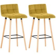 Lot de 2 tabourets de bar en velours jaune coutures décoratives pieds en bois avec repose-pieds 100001011