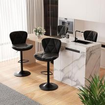 Tabouret de Bar Lot de 4, Chaise de Bar Hauteur réglable, Matelassé, en PU, Rotatif sur 360°, avec Dossier et Repose-pieds, Chaises Haut Bar, Noir