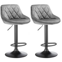 Sifree - Lot de 2 Tabouret de Bar Tabouret de Cuisine Tabouret de Bar en Velours, gris clair Chaise Bar Cuisine, Réglable en Hauteur et Rotatif à
