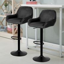Lot de 2 Tabouret de Bar,en velours,Reglable en Hauteur et Pivotant,avec Dossier et Accoudoirs,Noir