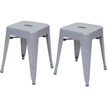 Lot de 2 tabourets bas design industriel en métal empilables en métal gris 040000502