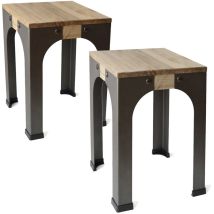 Lot de 2 Tabourets bas - Industriel vintage bois et métal 32x32x46 cm