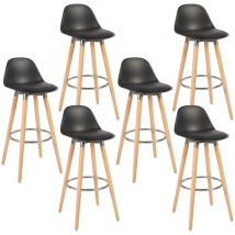 Lot De 6 Tabourets Noir Pieds En Bois Naturel 39,5x44x91cm