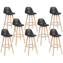 Lot De 8 Tabourets Noir Pieds En Bois Naturel 39,5x44x91cm - Box & Beyond