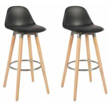 Lot De 2 Tabourets Noir Pieds En Bois Naturel 39,5x44x91cm - Box & Beyond