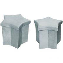 Sweeek - Lot de 2 tabourets-coffre pliables pour enfant avec assise en velours gris et en forme d'étoile