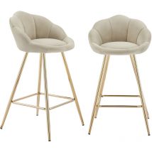 Baïta - Lot de 2 tabourets corail en velours beige avec pieds dorés