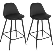 Klihome - Lot de 2 Tabourets de Bar 42x43x86.5 cm Tabouret de Cuisine avec Dossier, Siège en Velours et Cadre en Métal avec Repose-Pieds, Noir