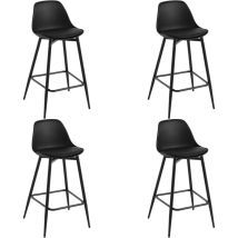 Klihome - Lot de 4 Tabourets de Bar 42x43x86.5 cm Tabouret de Cuisine avec Dossier, Siège en pp et Cadre en Métal avec Repose-Pieds, Noir