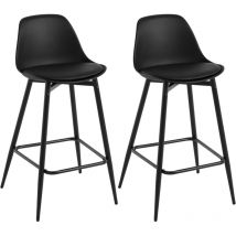 Lot de 2 Tabourets de Bar 42x43x86.5 cm Klihome Tabouret de Cuisine avec Dossier, Siège en pp et Cadre en Métal avec Repose-Pieds, Noir