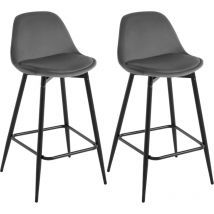 Lot de 2 Tabourets de Bar 42x43x86.5 cm Klihome Tabouret de Cuisine avec Dossier, Siège en Velours et Cadre en Métal avec Repose-Pieds, Gris foncé