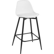 Tabouret de Bar 42x43x86.5 cm Klihome Tabouret de Cuisine avec Dossier, Siège en pp et Cadre en Métal avec Repose-Pieds, Blanc