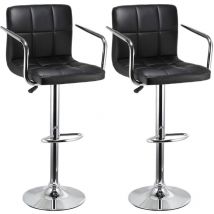 Lot de 2 Tabourets de Bar en Similicuir avec Dossier et Accoudoirs Noir