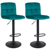 Décoshop26 - Lot de 2 tabourets de bar avec dossier tissu velours bleu pétrole hauteur réglable repose-pieds TDB09155