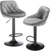 Lot de 2 Tabouret de Bar en Velours tabourets de Cuisine Hauteur réglable gris clair