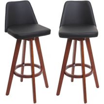 Lot de 2 tabourets de bar chaises comptoir rotatif en pvc noir et bois 040007454