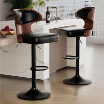 Lot de 2 Tabourets de Bar, Chaises de Bar en Bois avec Dossier et Repose-Pieds,Assise Rembourée,Chaise bar pourCuisine/Bar,Noir