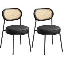 Lot de 2, Chaise de Cuisine, Style Boho, Dossier en Polyrattan, Similicuir, Rembourrée, pour la Cuisine et Le Salon, Noir - Vasagle