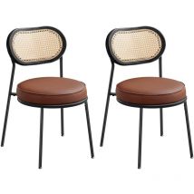Lot de 2, Chaise de Cuisine, Style Boho, Dossier en Polyrattan, Similicuir, Rembourrée, pour la Cuisine et Le Salon, Marron - Vasagle