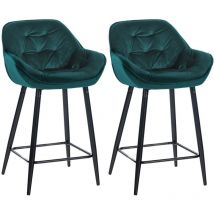 Décoshop26 - Lot de 2 tabourets de bar chaises hautes assise effet capitonnée en velours vert foncé et métal noir 100004153