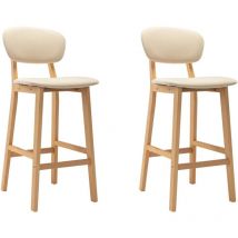 Décoshop26 - Lot de 2 tabourets de bar chaises hautes avec dossier et repose-pied en tissu crème et bois DEC029659