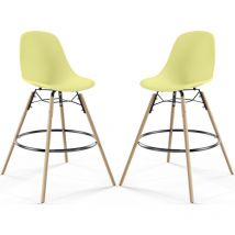 Tabouret de Bar - Design Scandinave - Pieds en Bois - Lot de 2 - Skögur Jaune pâle