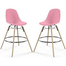 Privatefloor - Tabouret de Bar - Design Scandinave - Pieds en Bois - Lot de 2 - Skögur Rose