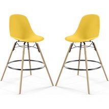 Privatefloor - Tabouret de Bar - Design Scandinave - Pieds en Bois - Lot de 2 - Skögur Jaune