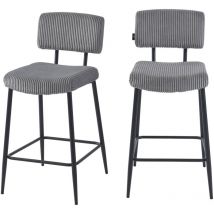 Baïta - Lot de 2 tabourets de bar eko en velours côtelé gris