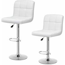 Bigzzia - Lot De 2 Tabourets De Bar En Cuir Pu Pivotant Hauteur Réglable Avec Dossier Pour Petit Déjeuner, Bar, Comptoir, Blanc
