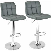 Lot de 2 tabourets de bar en cuir pu pivotant Hauteur réglable avec dossier pour petit déjeuner, bar, comptoir, Gris