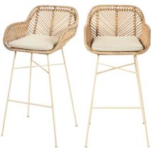 Drawer - Lot de 2 tabourets de bar en rotin pieds beiges 76cm - Beige - Nunuhai