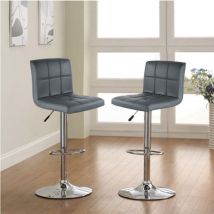 Skecten - Lot de 2 Tabourets de Bar en Simili Cuir et Métal Hauteur Réglable Charge Max 113KG avec Repose-pieds et Base Chromés Style Contemporain