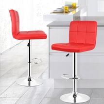 Lot de 2 Tabourets de Bar en Simili Cuir et Métal Hauteur Réglable Charge Max 113KG avec Repose-pieds et Base Chromés Style Contemporain - Rouge