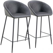 Happy Garden - Lot de 2 tabourets de bar en simili gris foncé achille