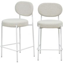 Drawer - Lot de 2 tabourets de bar en tissu bouclette et pieds blancs - Écru - kyoto