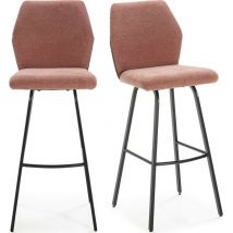 Homifab - Lot de 2 tabourets de bar en tissu orange corail et simili 75 cm - Garance