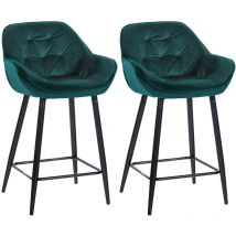 Lot de 2 tabourets de bar Gibson velours hauteur d'assise 76 cm Vert foncé