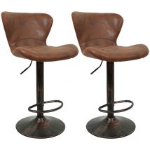 Haloyo - Lot de 2 tabourets de bar marron vintage - tabouret de bar industriel